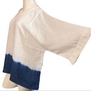 PURE JILL LINEN J.JILL OMBRE NAVY LINEN KIMONO SLEEVES TOP SHIRT BLOUSE L